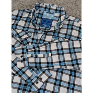 Dixxon Flannel Co Iceberg Shirt Men's Large Blue White Plaid D-Tech Polyester